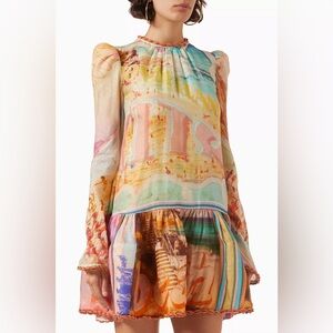 Zimmerman Tama Layered Mini Dress in Silk & Linen sz 0